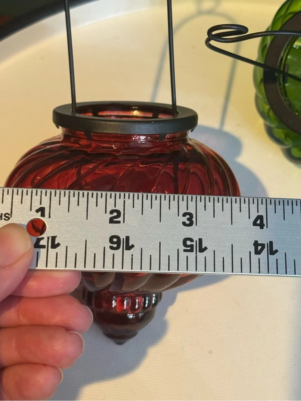 Pier 1 Glass Hanging Tea light Lantern Set - Green and Deep Red